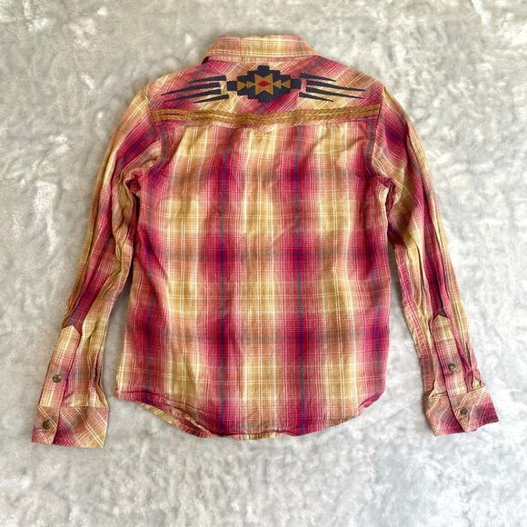 Ariat REAL Girls Shirt Sz M 10 Long Sleeve Snap Button Embroidered Cowgirl - Picture 3 of 10